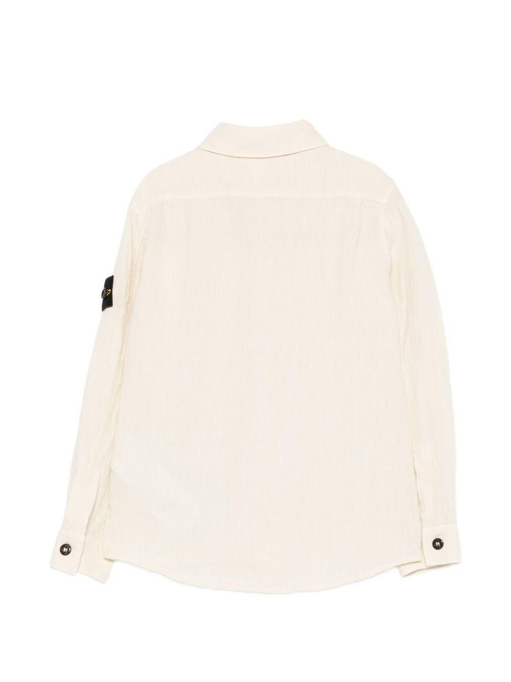 Camicia per bambino Stone Island Junior beige con toppa con logo - Rubino Kids