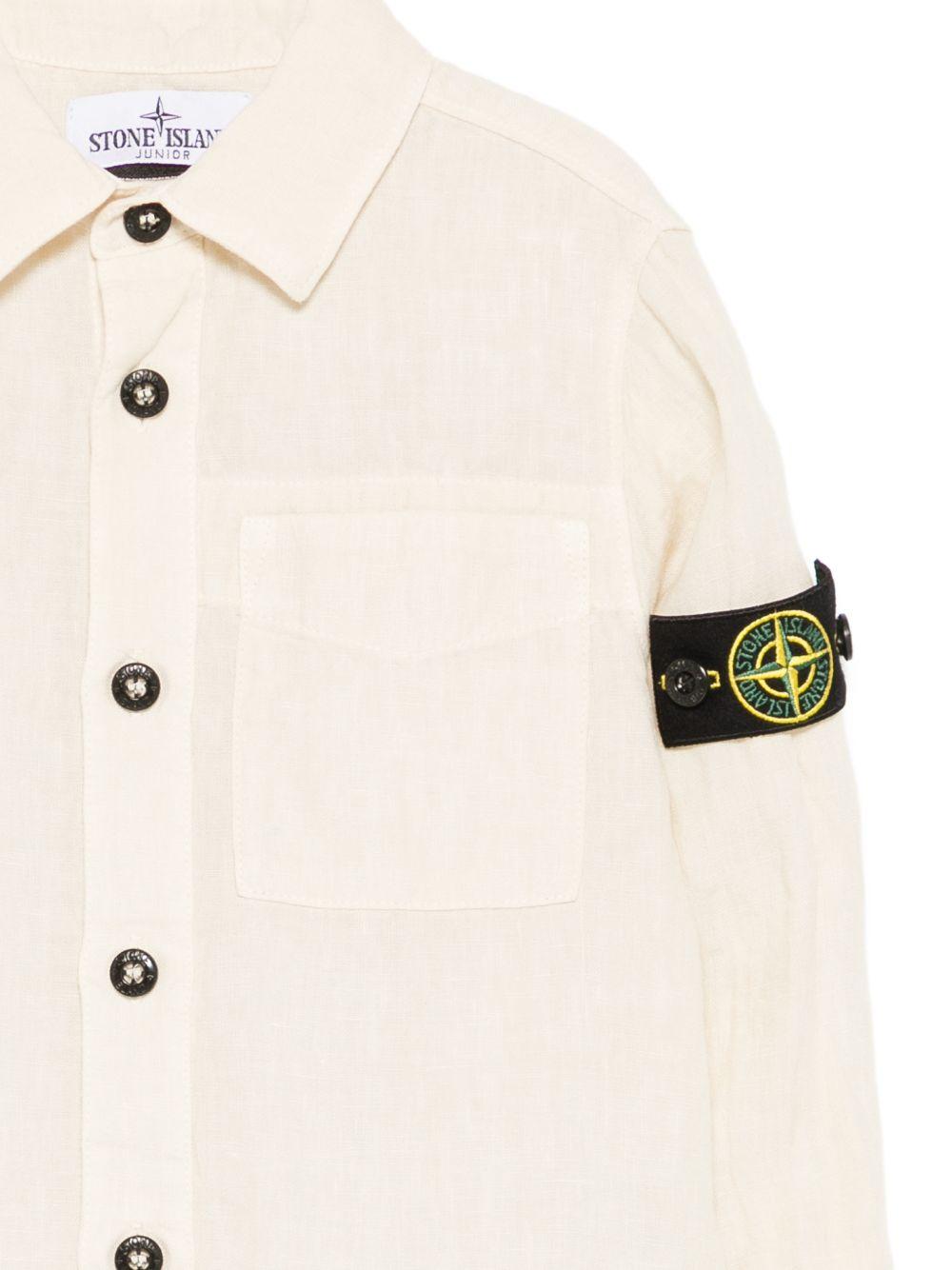 Camicia per bambino Stone Island Junior beige con toppa con logo - Rubino Kids