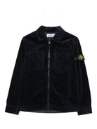 Camicia per bambino Stone Island Junior blu a coste con zip - Rubino Kids