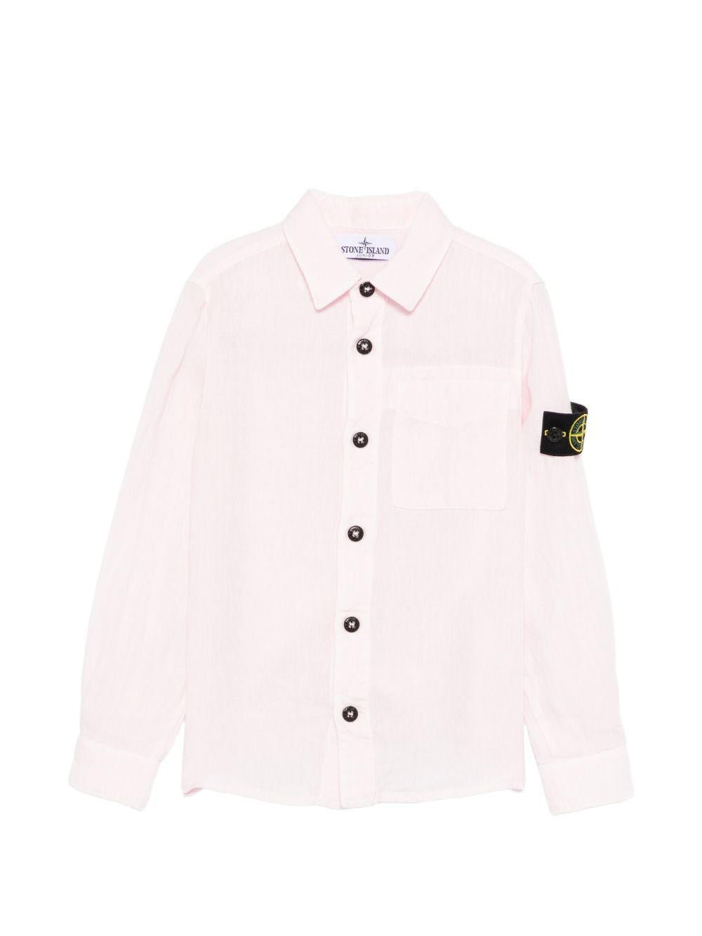 Camicia per bambino Stone Island Junior rosa con toppa con logo - Rubino Kids