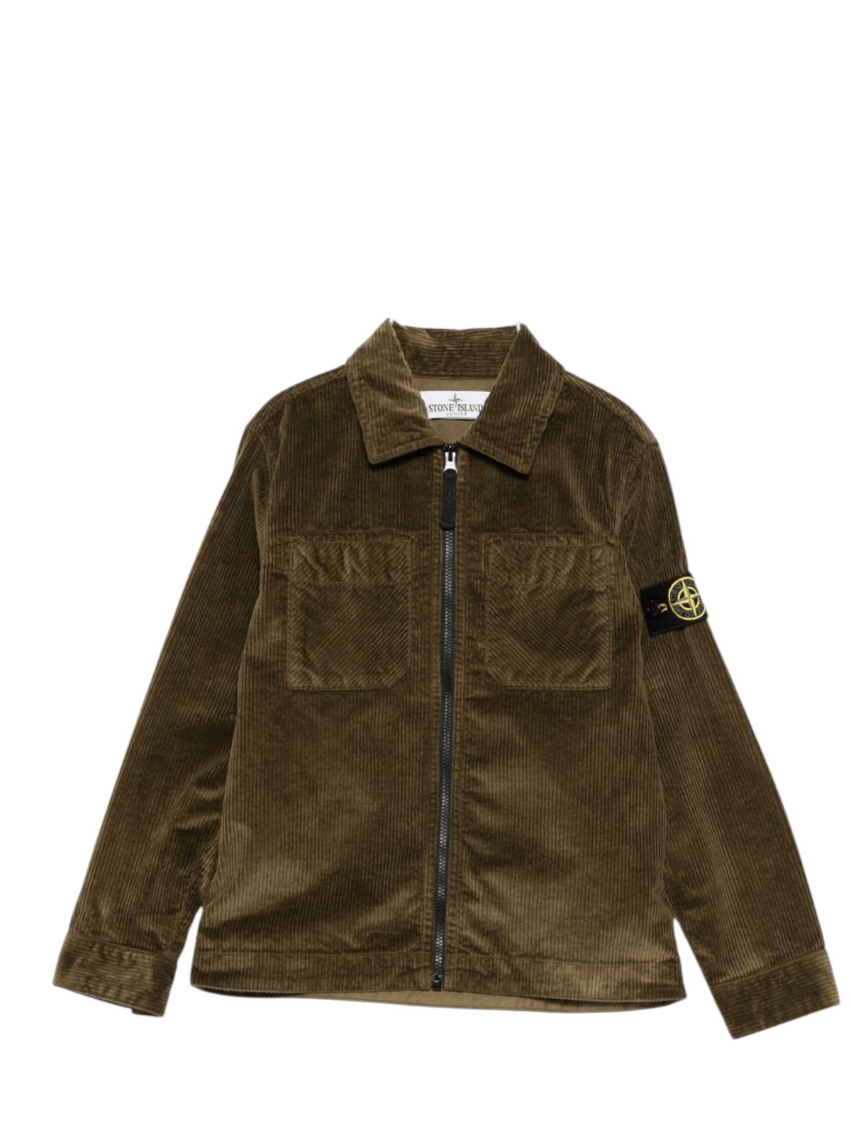 Camicia per bambino Stone Island Junior verde in velluto a coste con distintivo della bussola - Rubino Kids