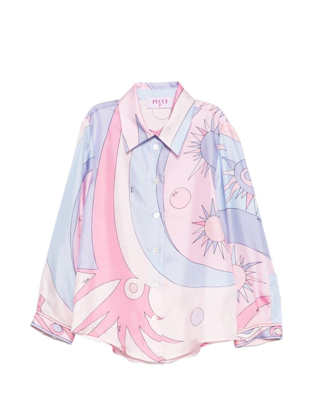 Camicia per bamina Emilio Pucci Junior viola con colletto classico - Rubino Kids