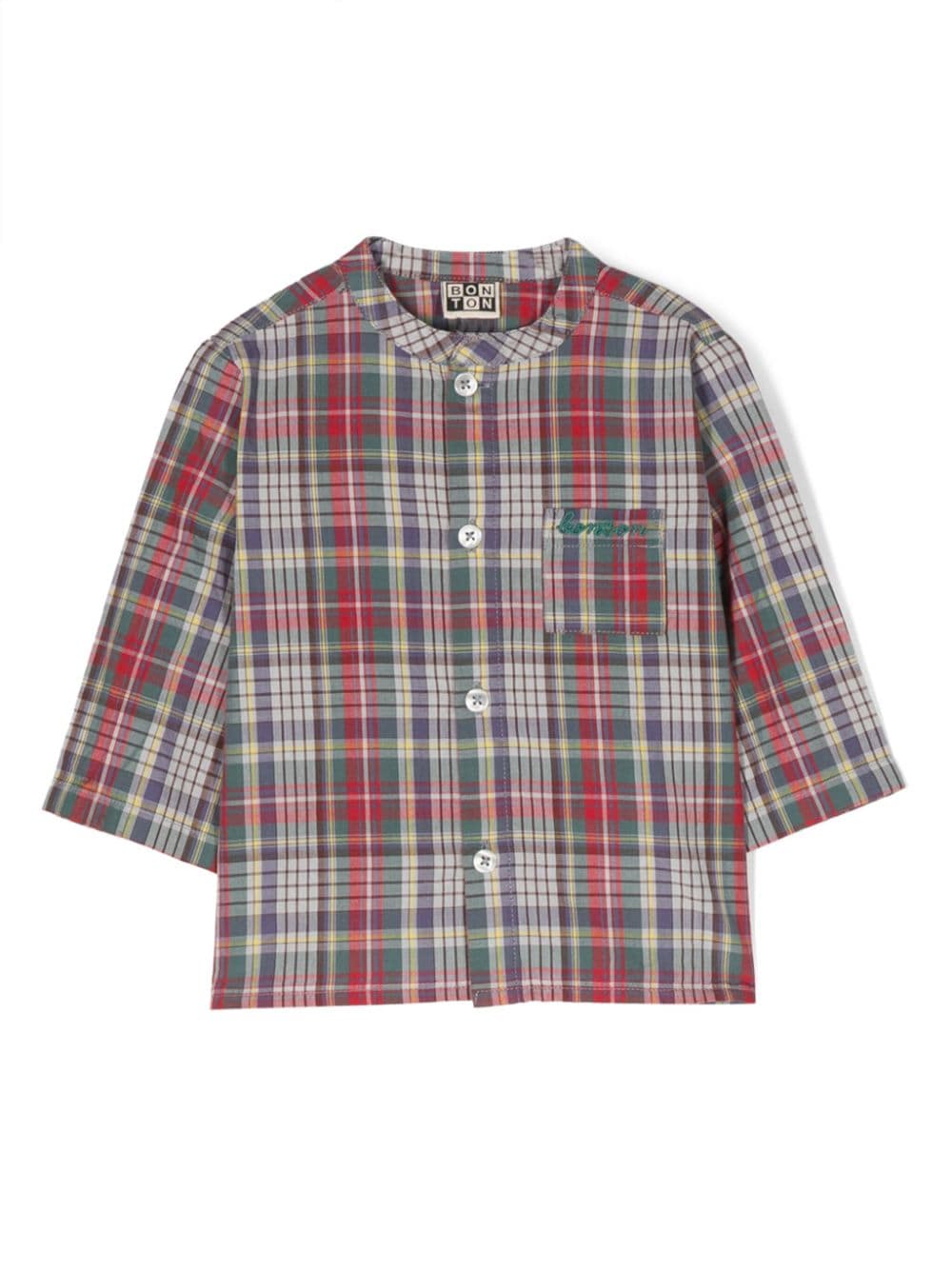 Camicia per neonata Bonton multicolor a quadroni con con design a contrasto - Rubino Kids