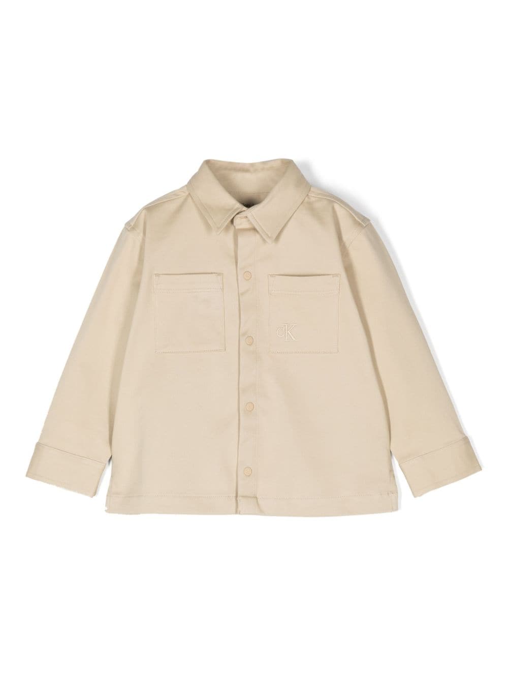 Camicia per neonato Calvin Klein Kids beige con ricamo logo sulla tasca - Rubino Kids