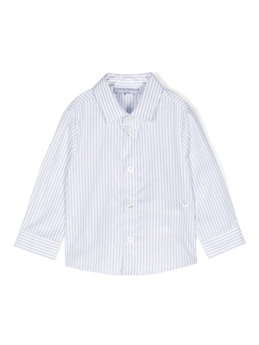 Camicia per neonato Emporio Armani Kids bianco e blu a righe con ricamo - Rubino Kids