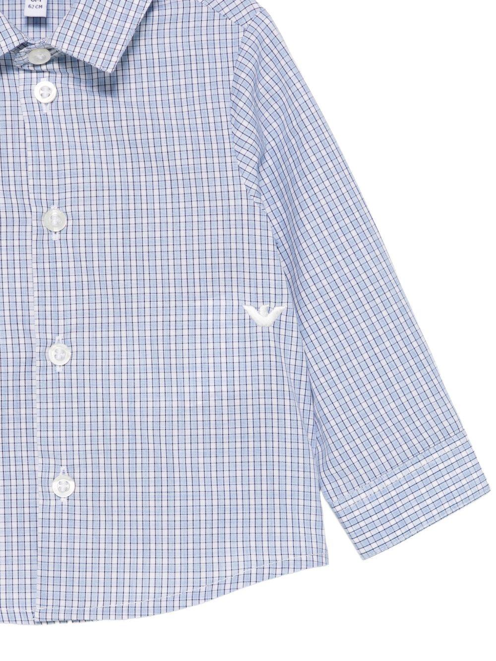 Camicia per neonato Emporio Armani Kids blu con logo aquila sul davanti - Rubino Kids