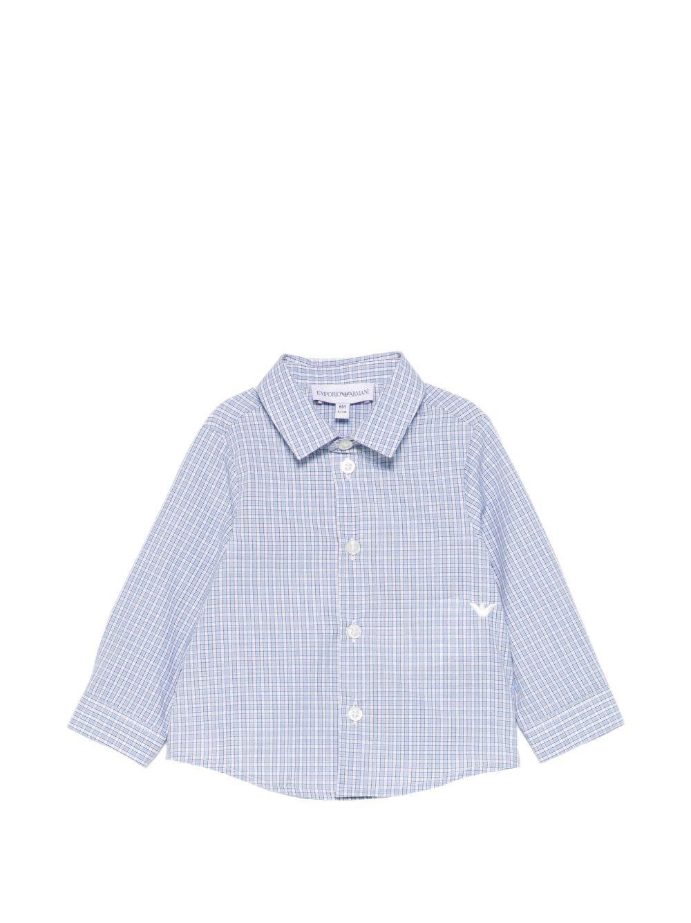 Camicia per neonato Emporio Armani Kids blu con logo aquila sul davanti - Rubino Kids