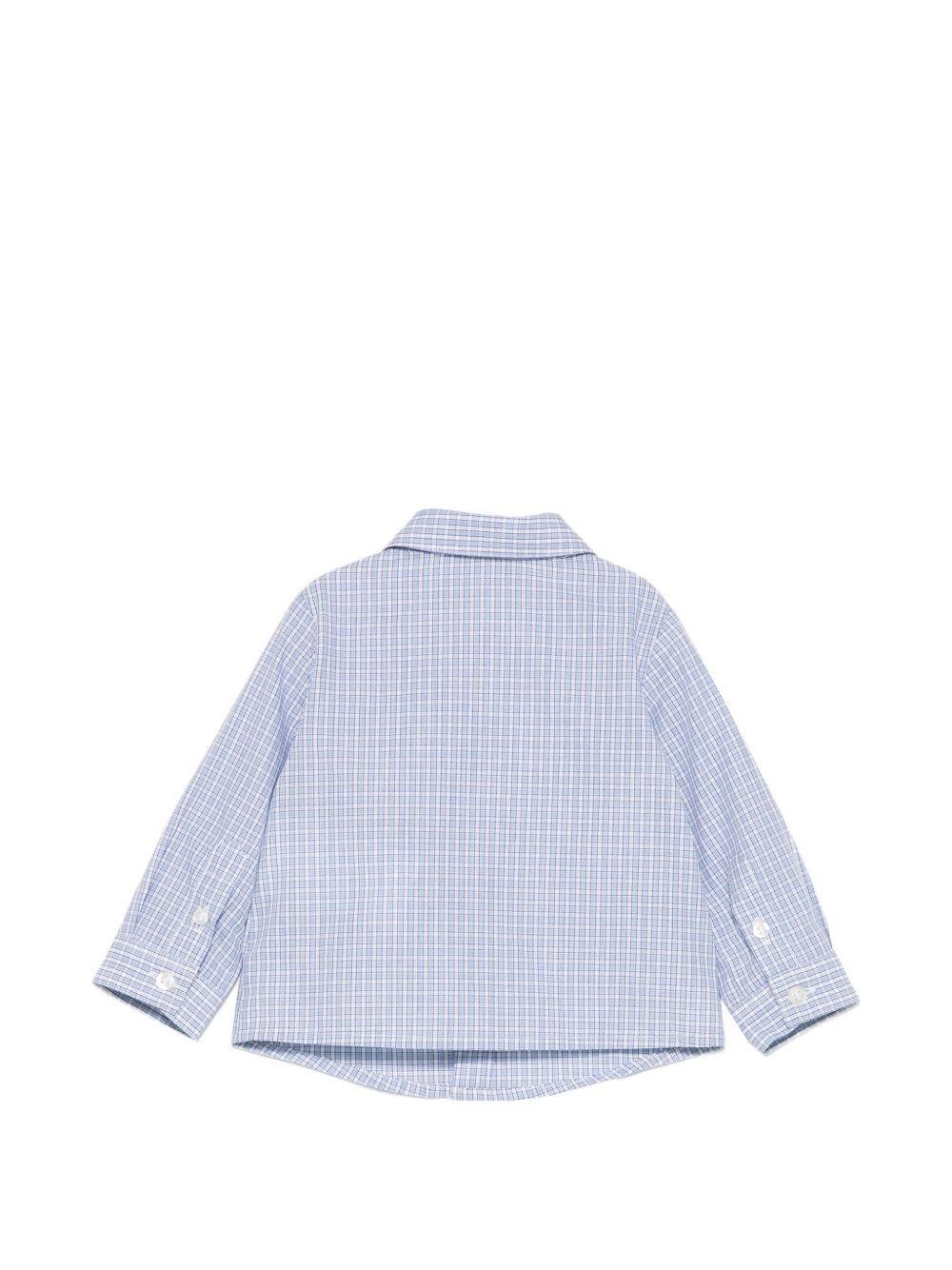 Camicia per neonato Emporio Armani Kids blu con logo aquila sul davanti - Rubino Kids