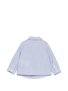 Camicia per neonato Emporio Armani Kids blu con logo aquila sul davanti - Rubino Kids