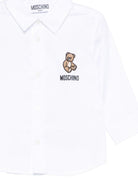 Camicia per neonato Moschino Kids bianca con Teddy Bear ricamato sul davanti - Rubino Kids