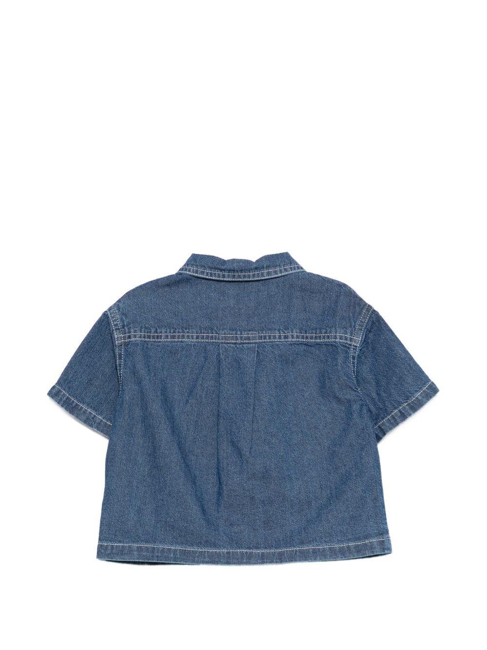 Camicia per neonato Moschino Kids denim con logo sul davanti - Rubino Kids