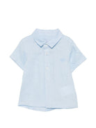Camicia per neonato Tartine Et Chocolat azzurra con logo ricamato sul davanti - Rubino Kids