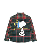 Camicia Ski Snoopy tartan per bambino MC2 Saint Barth Kids verde con motivo a quadri - Rubino Kids