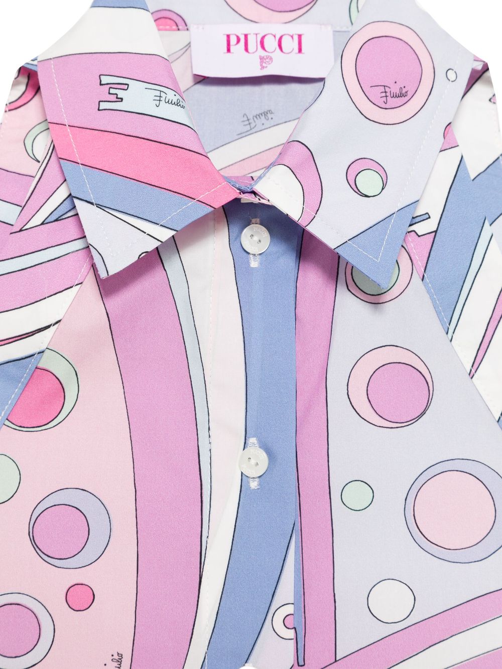 Camicia smanicata con stampa astratta per bambina PUCCI Junior rosa con colletto classico - Rubino Kids