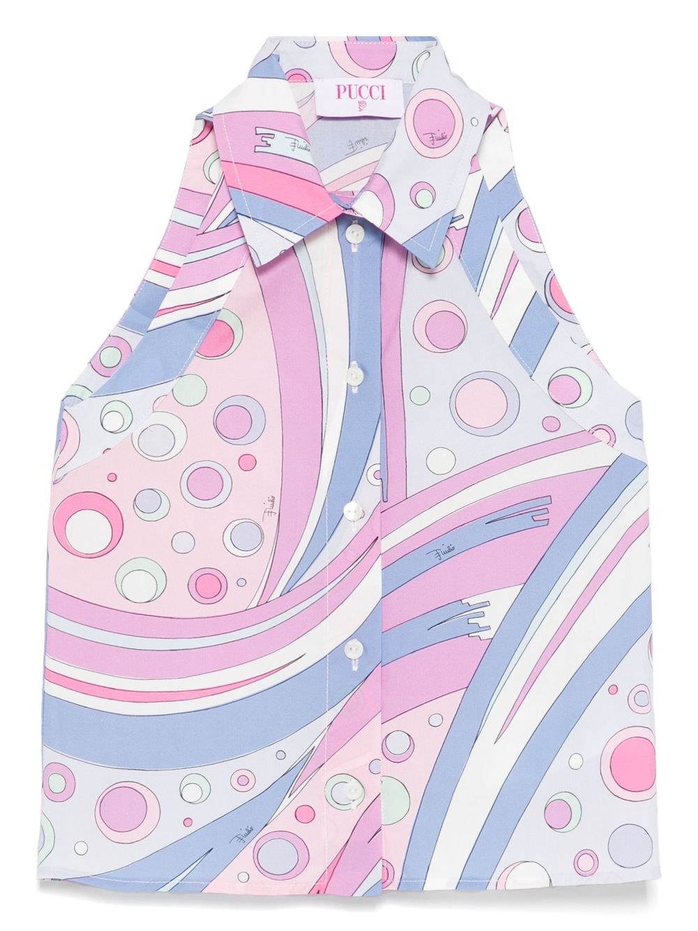 Camicia smanicata con stampa astratta per bambina PUCCI Junior rosa con colletto classico - Rubino Kids