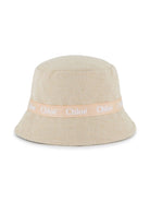 Cappello bucket per bambina Chloé Kids beige con fascia con logo stampato - Rubino Kids