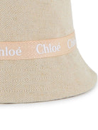 Cappello bucket per bambina Chloé Kids beige con fascia con logo stampato - Rubino Kids