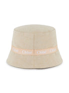 Cappello bucket per bambina Chloé Kids beige con fascia con logo stampato - Rubino Kids