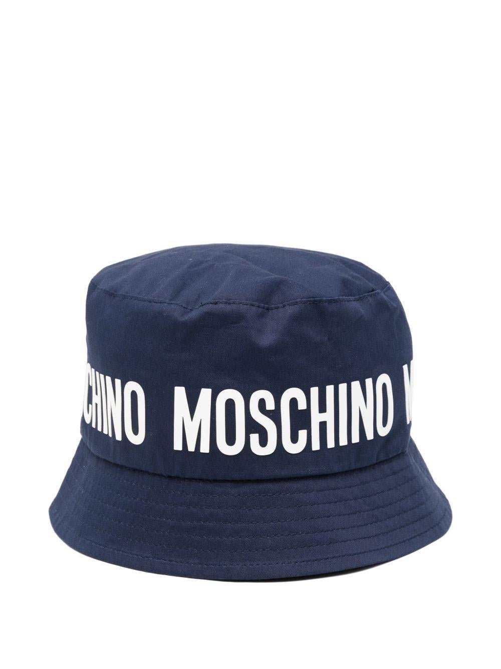 Cappello bucket per bambino Moschino Kids blu con stampa logo - Rubino Kids