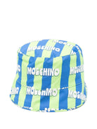 Cappello bucket per bambino Moschino Kids verde e azzurro con motivo a righe - Rubino Kids