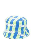 Cappello bucket per bambino Moschino Kids verde e azzurro con motivo a righe - Rubino Kids