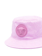 Cappello da pescatore jacquard floreale per bambina Versace Kids viola con testa di Medusa - Rubino Kids