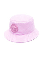 Cappello da pescatore jacquard floreale per bambina Versace Kids viola con testa di Medusa - Rubino Kids