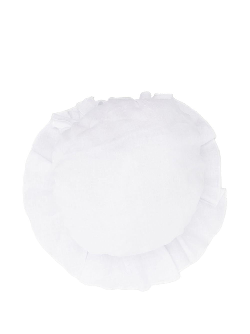 Cappello per neonata La Stupenderia bianco in lino con fascia elasticizzata e corona piatta - Rubino Kids