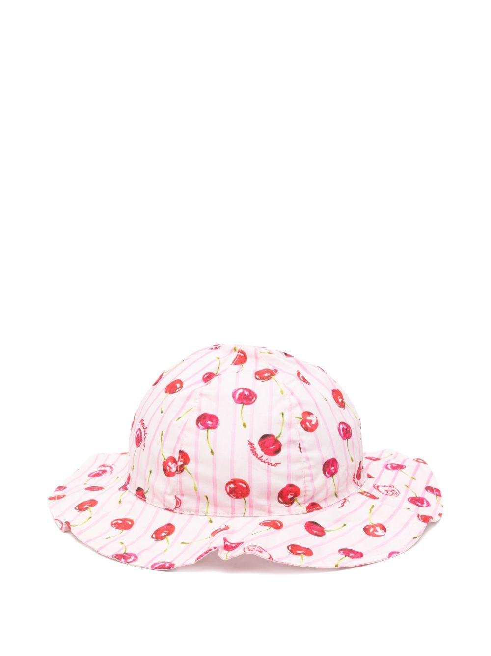 Cappello per neonata Moschino Kids bianco con stampa ciliegie all - over - Rubino Kids