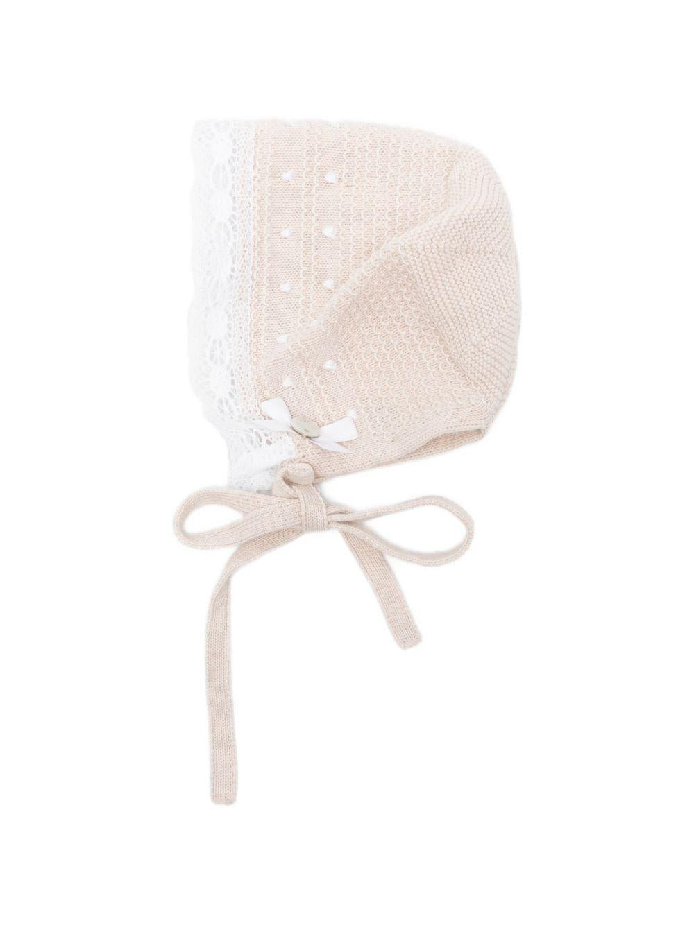 Cappello per neonata Paz Rodriguez beige con dettagli in pizzo - Rubino Kids