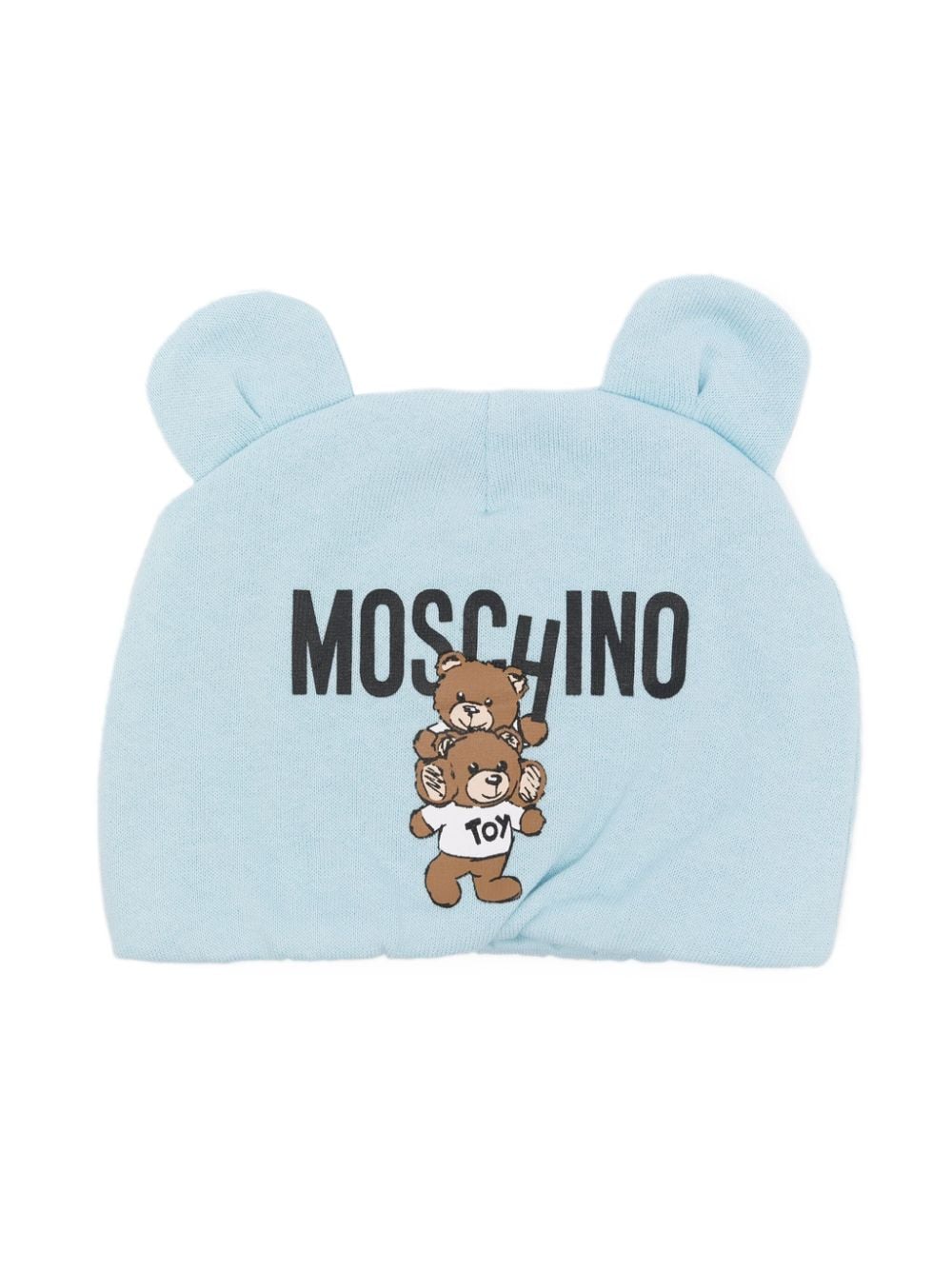 Cappello per neonato Moschino Kids azzurro con stampa Teddy Bear e orecchie - Rubino Kids