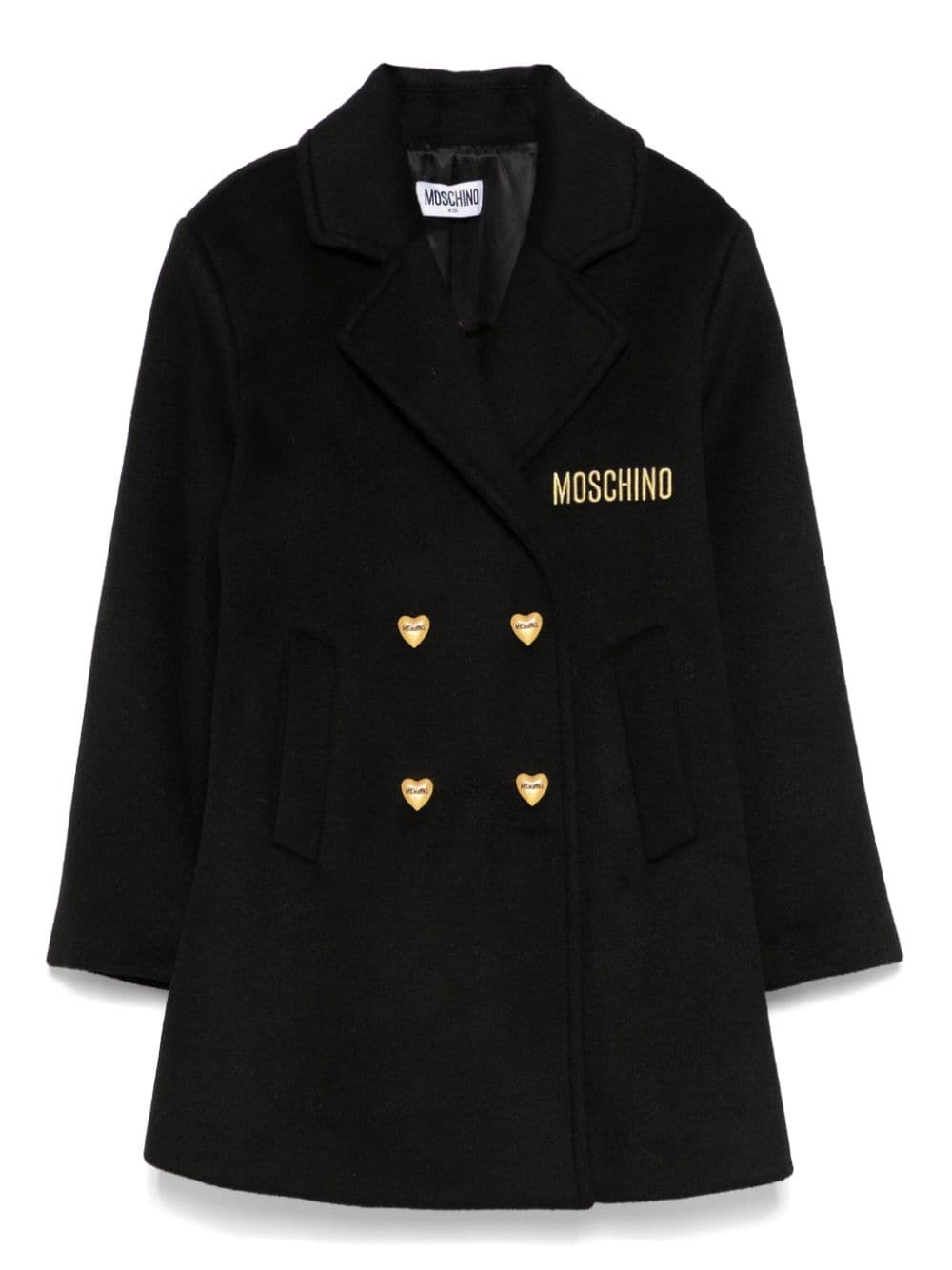 Cappotto con bottoni a cuore per bambina Moschino Kids nero con chiusura a doppiopetto - Rubino Kids