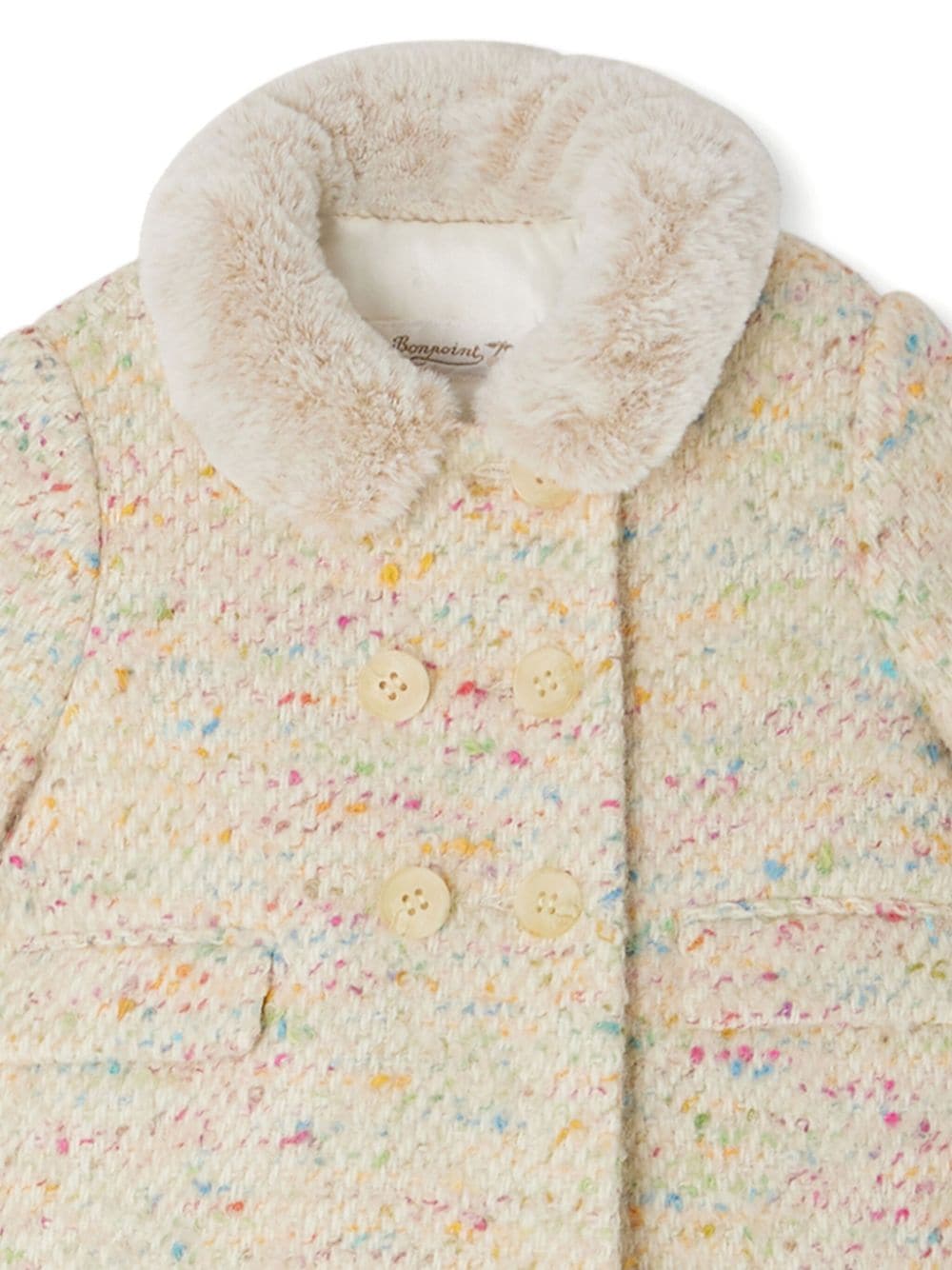 Cappotto con collo in finta pelliccia per neonata Bonpoint beige con orlo dritto - Rubino Kids