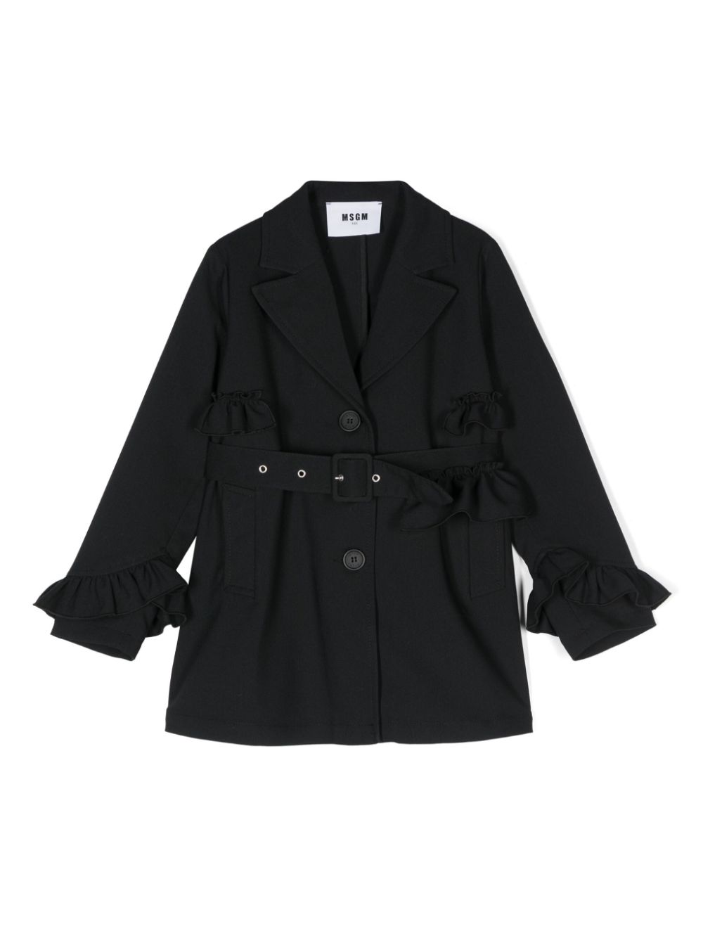 Cappotto con ruches per bambina MSGM Kids nero con maniche lunghe - Rubino Kids