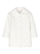 Cappotto con strass per neonato Monnalisa bianco con colletto rotondo - Rubino Kids