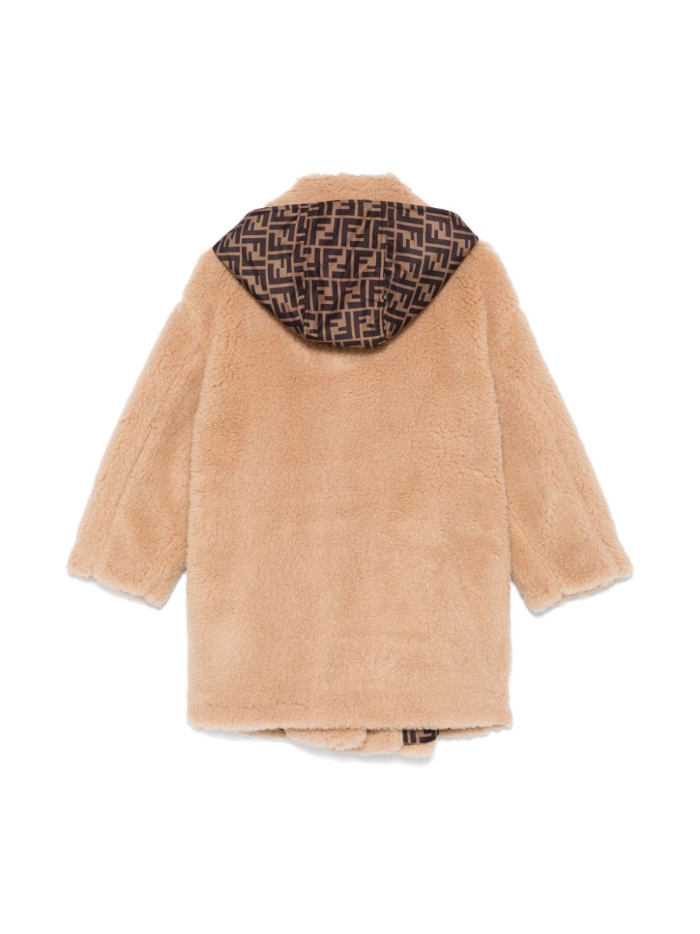 Cappotto per bambina Fendi Kids beige con tasche anteriori e logo sul polso - Rubino Kids