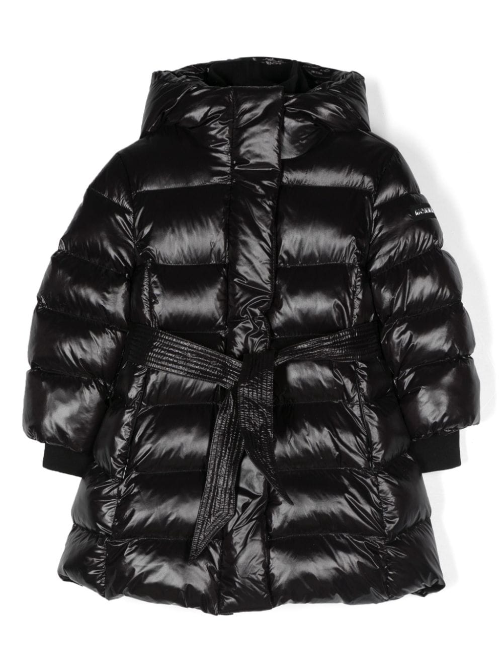 Cappotto per bambina Monnalisa nero con cintura - Rubino Kids