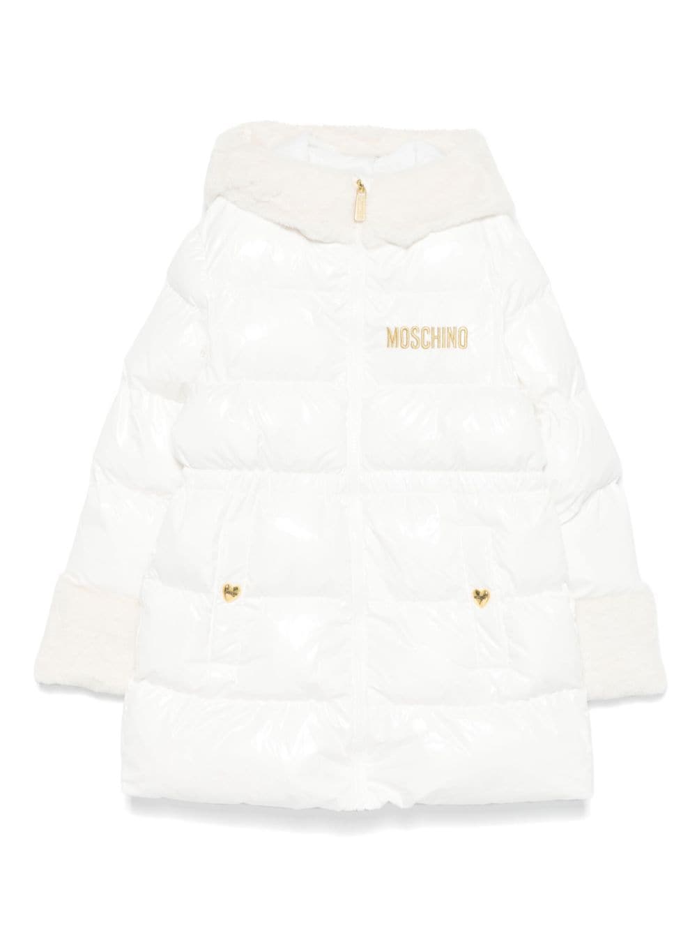 Cappotto per bambina Moschino Kids bianco con ricamo oro - Rubino Kids