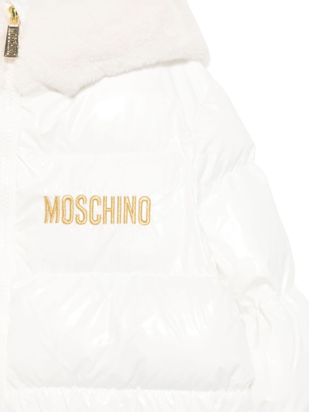 Cappotto per bambina Moschino Kids bianco con ricamo oro - Rubino Kids