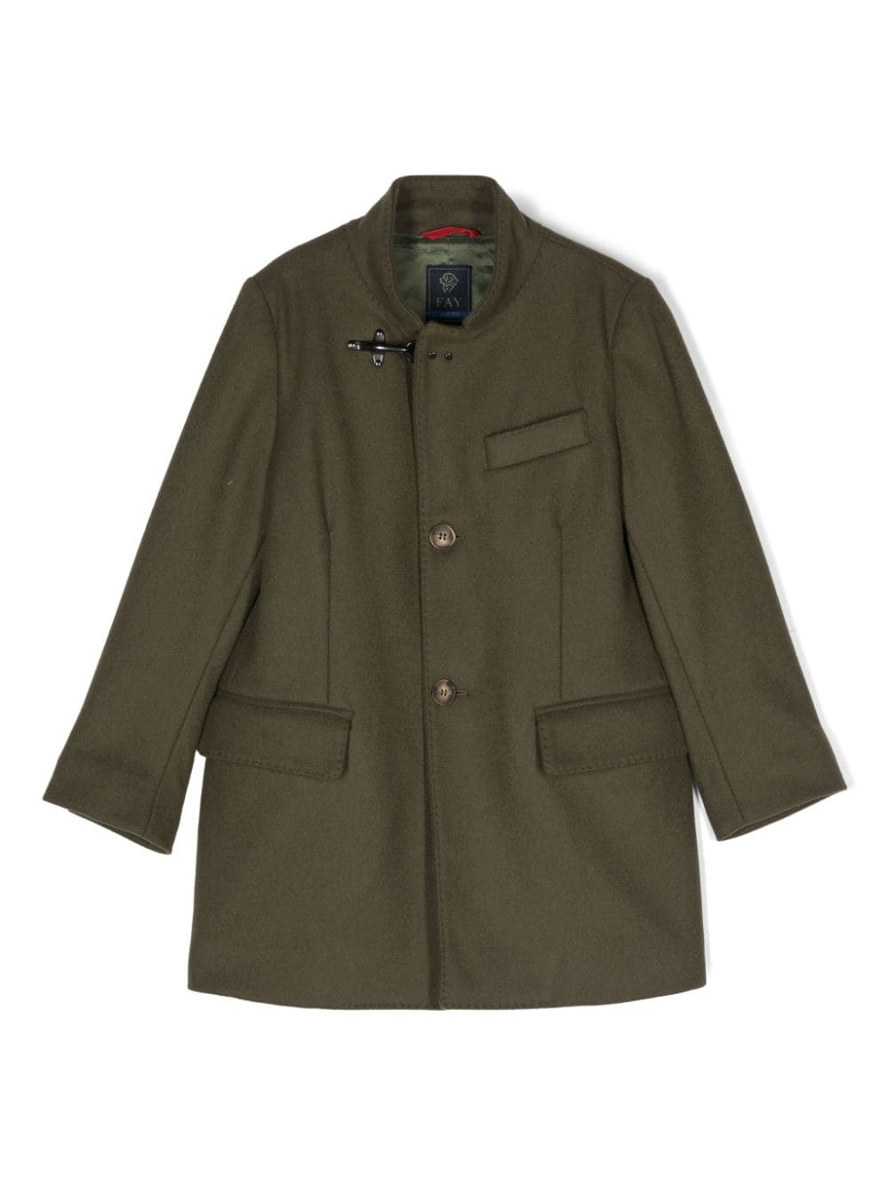 Cappotto per bambino Fay Kids verde monopetto con colletto rialzato - Rubino Kids