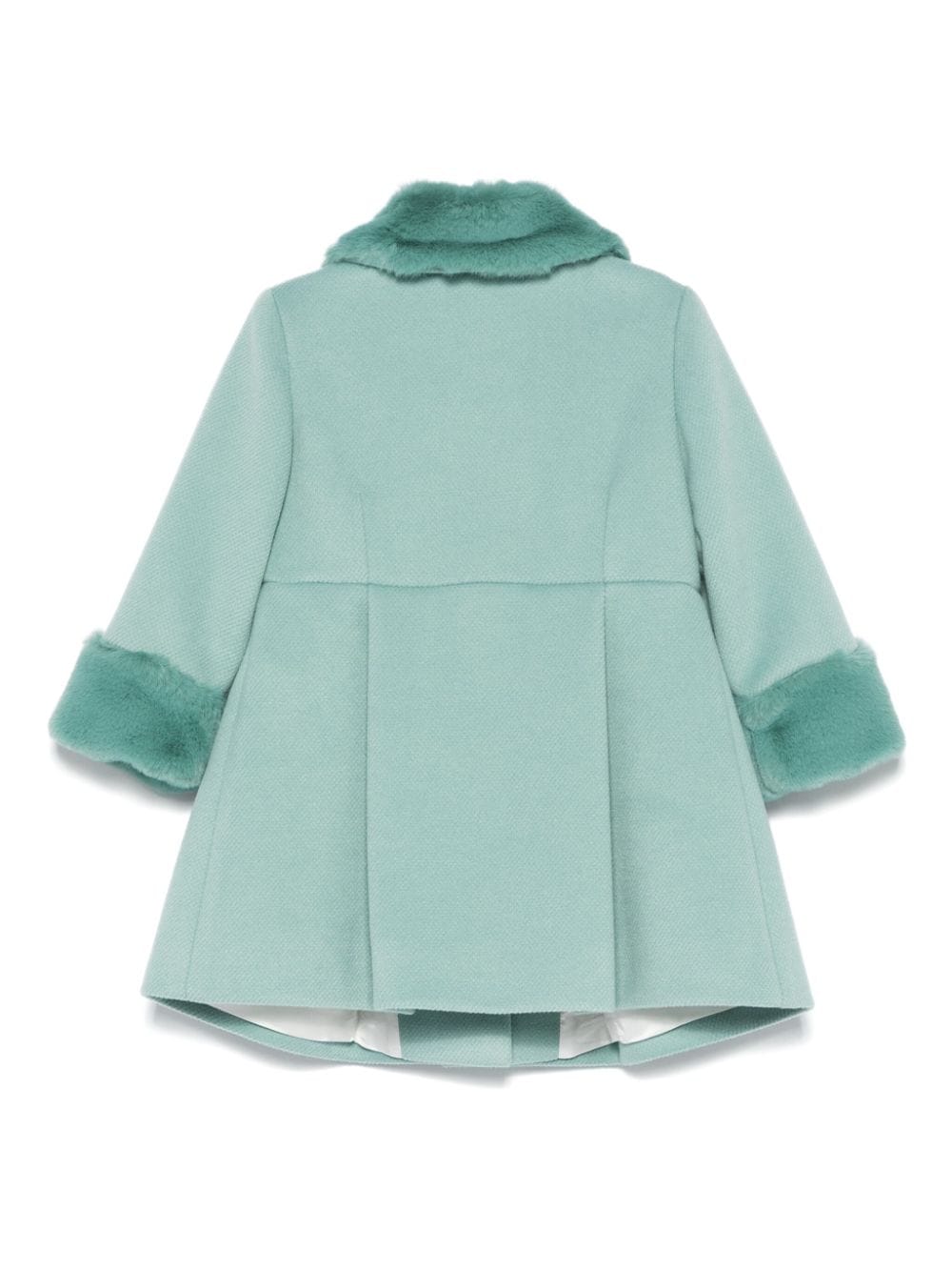 Cappotto per neonata Colorichiari verde con fiocco e colletto e polsini in pelliccia - Rubino Kids