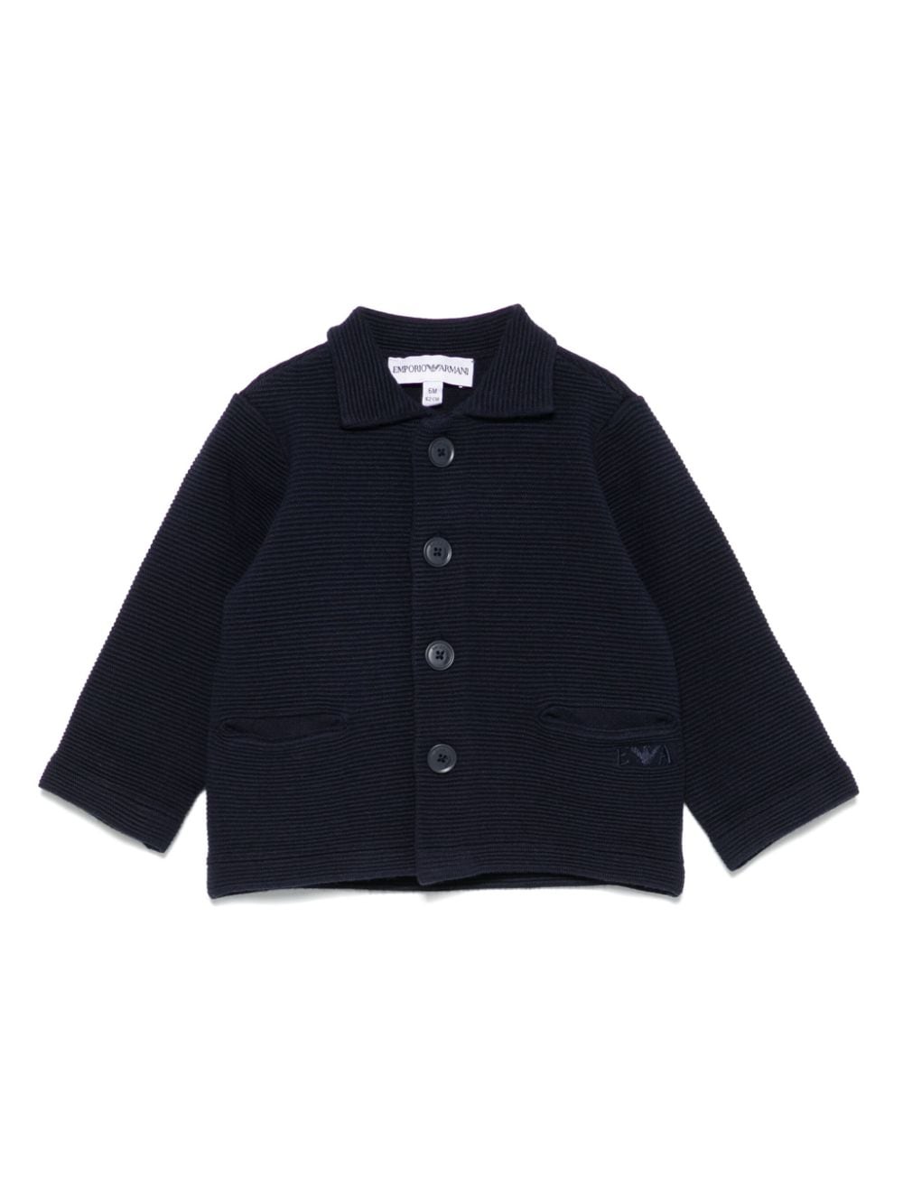 Cardigan a coste per neonato Emporio Armani Kids blu con logo ricamato - Rubino Kids