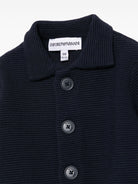 Cardigan a coste per neonato Emporio Armani Kids blu con logo ricamato - Rubino Kids