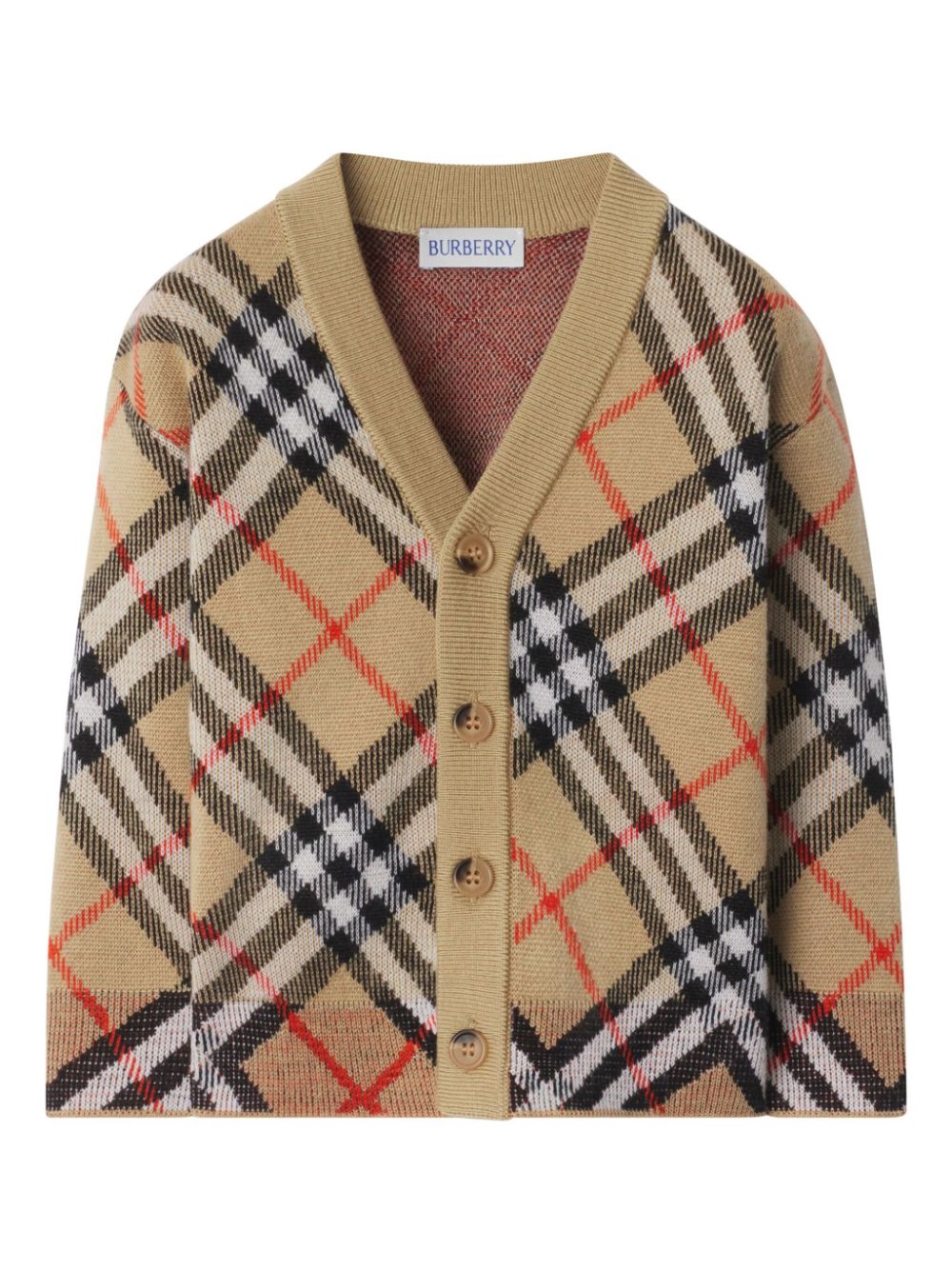 Cardigan a quadri per neonato Burberry Kids beige con scollo a V - Rubino Kids