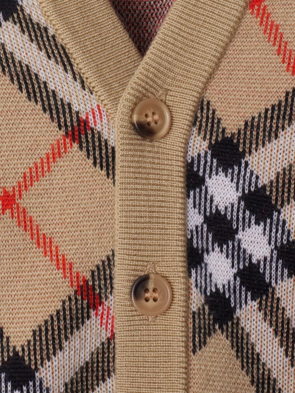 Cardigan a quadri per neonato Burberry Kids beige con scollo a V - Rubino Kids