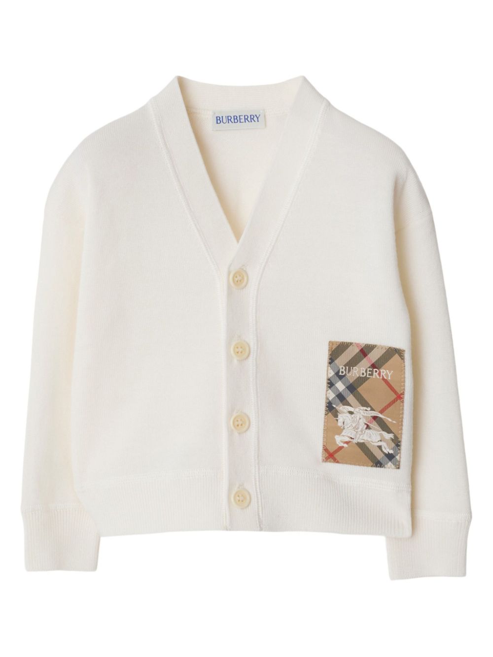 Cardigan Check Label per neonato Burberry Kids bianco con scollo a V - Rubino Kids