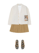 Cardigan Check Label per neonato Burberry Kids bianco con scollo a V - Rubino Kids