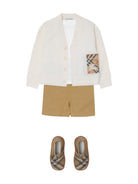 Cardigan Check Label per neonato Burberry Kids bianco con scollo a V - Rubino Kids