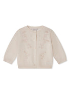 Cardigan Claudie ricamato a fiori per neonata Bonpoint beige con bordo a coste - Rubino Kids