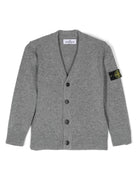 Cardigan con applicazione Compass per bambino Stone Island Junior grigio con scollo a V - Rubino Kids